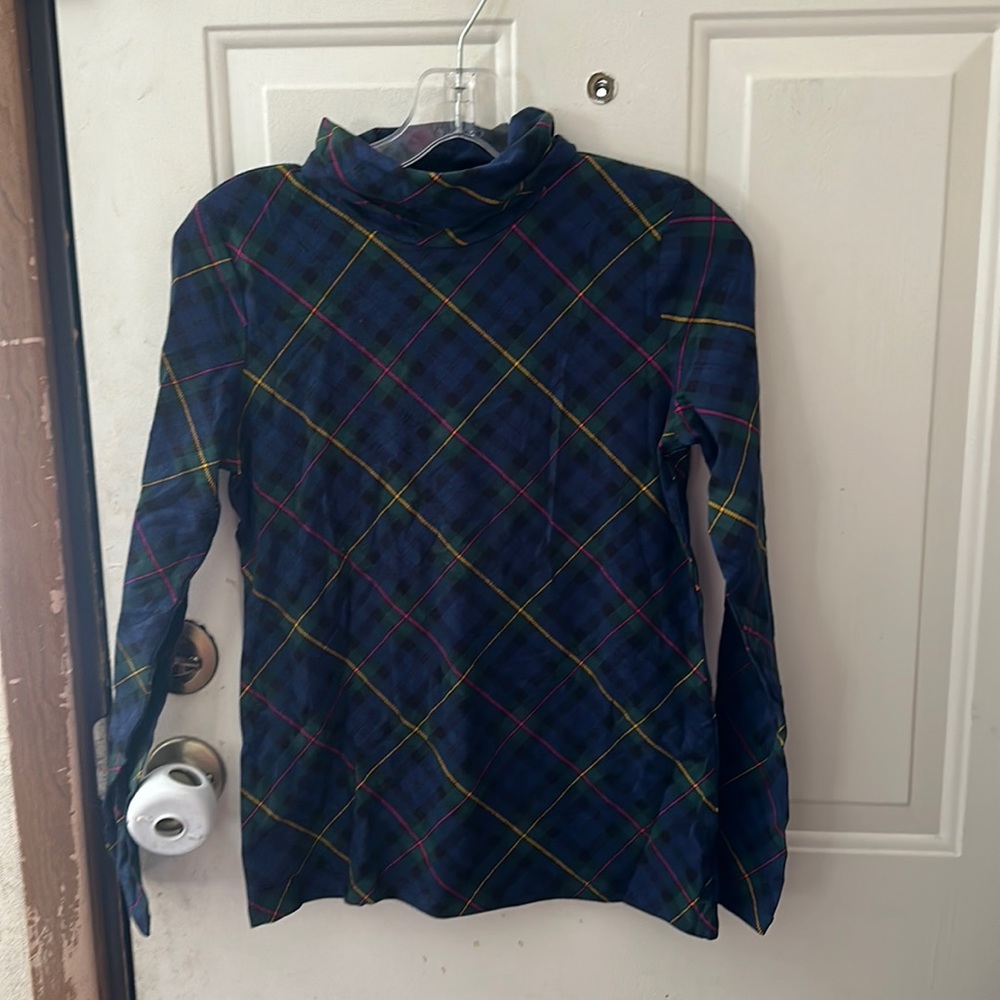 TALBOTS THE TALBOTS TEE PLAID TURTLENECK: BLUE/GREEN: NWOT: SZ XS